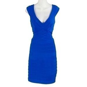 JS Collections blue v-neck bandage cocktail dress BB16